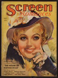 2g078 SCREEN ROMANCES magazine May 1934 art of Loretta Young from House of Rothschild by Kusnet!