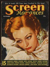 2g084 SCREEN ROMANCES magazine November 1934 great art of Joan Crawford in elaborate outfit!
