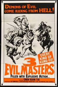 2h005 3 EVIL MASTERS 1sh '80 every kind of kung-fu, cool action artwork!