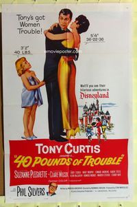 2h011 40 POUNDS OF TROUBLE 1sh '63 Tony Curtis has women trouble, Suzanne Pleshette!