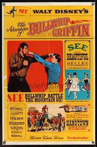 2h019 ADVENTURES OF BULLWHIP GRIFFIN style A 1sh '66 Disney, beautiful belles, mountain ox battle!