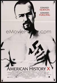2h034 AMERICAN HISTORY X 1sh '98 B&W image of Edward Norton as skinhead neo-Nazi!