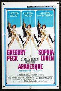 2h041 ARABESQUE 1sh '66 Gregory Peck, sexy Sophia Loren, ultra mod, ultra mad, ultra mystery!