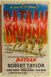 2h069 BATAAN style D 1sh '43 Robert Taylor with rifle in the story of a WWII patrol of 13 heroes!