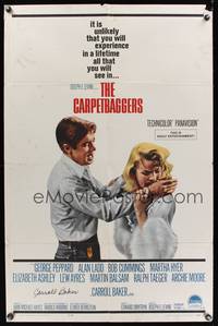 2h135 CARPETBAGGERS signed 1sh '64 by Carroll Baker who is biting George Peppard's hand!