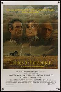 2h172 COMES A HORSEMAN 1sh '78 cool art of James Caan, Jane Fonda & Jason Robards in the sky!