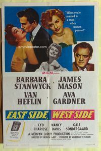 2h250 EAST SIDE WEST SIDE 1sh '50 Barbara Stanwyck, James Mason, sexy Ava Gardner!