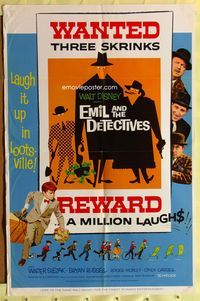 2h252 EMIL & THE DETECTIVES 1sh '64 Walt Disney, Walter Slezak, Laugh it up in Lootsville!