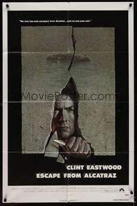 2h259 ESCAPE FROM ALCATRAZ 1sh '79 cool artwork of Clint Eastwood busting out by Lettick!