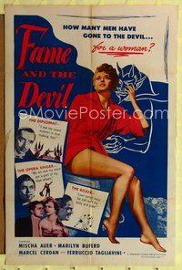 2h274 FAME & THE DEVIL 1sh '52 sexy Mischa Auer, how many men have gone to the devil for a woman?