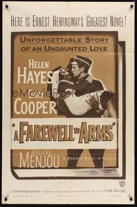 2h279 FAREWELL TO ARMS 1sh R49 Gary Cooper carries Helen Hayes, from Ernest Hemingway!