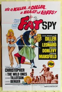 2h280 FAT SPY 1sh '66 artwork of Phyllis Diller & super sexy Jayne Mansfield, a killer diller!