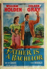 2h282 FATHER IS A BACHELOR 1sh '50 smiling Coleen Gray with William Holden!