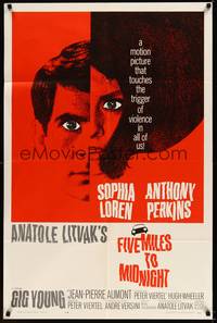 2h295 FIVE MILES TO MIDNIGHT 1sh '63 Le Couteau dans la Plaie, Sophia Loren & Anthony Perkins!