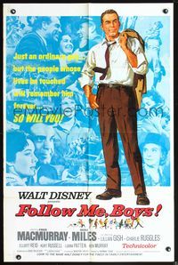 2h300 FOLLOW ME BOYS 1sh '66 Fred MacMurray leads Boy Scouts, young Kurt Russell shown, Walt Disney