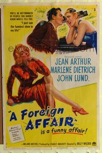 2h305 FOREIGN AFFAIR 1sh '48 art of Jean Arthur & sexy full-length Marlene Dietrich!