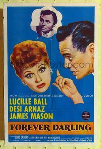2h306 FOREVER DARLING 1sh '56 art of James Mason, Desi Arnaz & Lucille Ball, I Love Lucy!