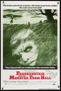 2h309 FRANKENSTEIN & THE MONSTER FROM HELL signed 1sh '74 by David Prowse, your blood will run cold