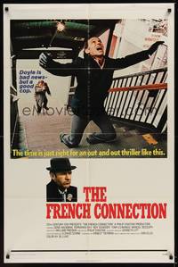 2h311 FRENCH CONNECTION 1sh '71 Gene Hackman in movie chase climax, directed by William Friedkin!