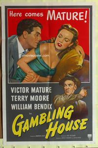 2h320 GAMBLING HOUSE 1sh '51 art of Victor Mature lusting after Terry Moore, plus William Bendix!