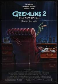 2h341 GREMLINS 2 DS 1sh '90 great Winters artwork of Gremlin in executive chair!