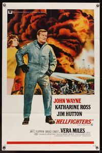 2h374 HELLFIGHTERS 1sh '69 John Wayne as fireman Red Adair, Katharine Ross, art of blazing inferno!