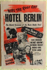 2h391 HOTEL BERLIN 1sh '45 sexy Faye Emereson, Helmut Dantine, Andrea King, rips the roof off!