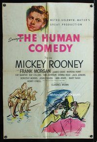 2h400 HUMAN COMEDY 1sh '43 artwork of Mickey Rooney & Butch Jenkins, from William Saroyan story!