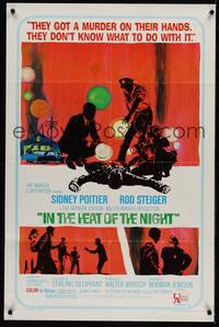 2h414 IN THE HEAT OF THE NIGHT 1sh '67 Sidney Poitier, Rod Steiger, Warren Oates, cool crime art!
