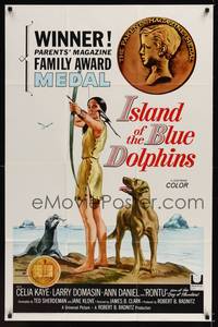 2h426 ISLAND OF THE BLUE DOLPHINS 1sh '64 Native American Indian Celia Kaye with dog & seal!