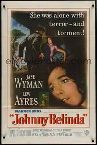 2h439 JOHNNY BELINDA 1sh '48 Jane Wyman was alone with terror and torment, Lew Ayres