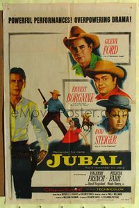 2h441 JUBAL style B 1sh '56 cowboys Glenn Ford, Ernest Borgnine & Rod Steiger!