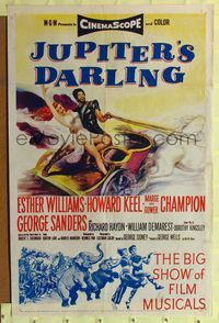 2h445 JUPITER'S DARLING 1sh '55 great art of sexy Esther Williams & Howard Keel on chariot!