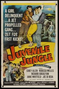 2h446 JUVENILE JUNGLE 1sh '58 a girl delinquent & a jet propelled gang out for fast kicks!