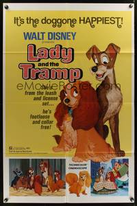 2h457 LADY & THE TRAMP 1sh R72 Walt Disney romantic canine dog classic cartoon!