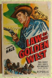 2h474 LAW OF THE GOLDEN WEST 1sh '49 cool artwork of cowboy Monte Hale as 