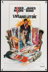 2h491 LIVE & LET DIE east hemi 1sh '73 art of Roger Moore as James Bond by Robert McGinnis!