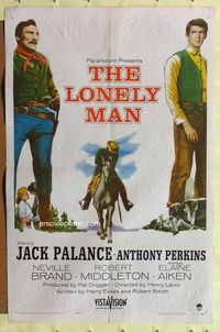 2h494 LONELY MAN 1sh '57 full-length art of Jack Palance & Anthony Perkins!