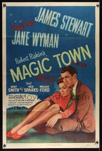 2h518 MAGIC TOWN style A 1sh '47 pollster James Stewart w/pretty Jane Wyman