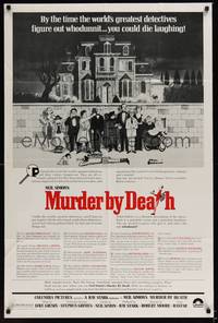 2h587 MURDER BY DEATH text 1sh '76 great Charles Addams artwork of cast by dead body!