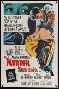 2h591 MURDER SHE SAID 1sh '61 detective Margaret Rutherford follows a strangler, Agatha Christie!