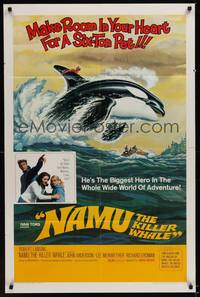 2h597 NAMU THE KILLER WHALE 1sh '66 Lee Meriwether, Robert Lansing, great killer whale art!