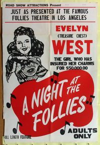 2h608 NIGHT AT THE FOLLIES 1sh '47 Evelyn 'Treasure Chest' West, burlesque!