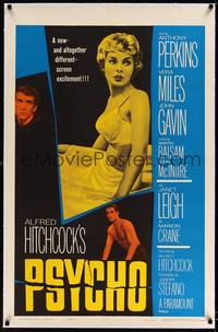 2h001 PSYCHO linen 1sh '60 sexy half-dressed Janet Leigh, Anthony Perkins, Alfred Hitchcock