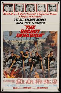 2h756 SECRET INVASION 1sh '64 Stewart Granger, Raf Vallone, Mickey Rooney, cool WWII artwork!