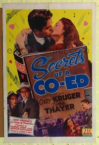 2h758 SECRETS OF A CO-ED 1sh '42 Otto Kruger & Tina Thayer kiss close-up!