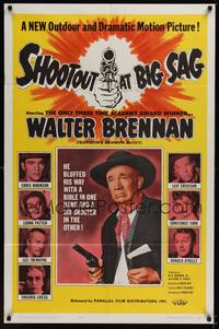 2h774 SHOOTOUT AT BIG SAG 1sh '62 great close up of Walter Brennan holding gun & Bible!