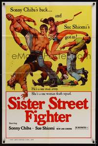2h785 SISTER STREET FIGHTER 1sh '76 sexy Etsuko Shihomi, Sonny Chiba, cool Giordano art!