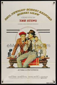 2h814 STING 1sh '74 best artwork of con men Paul Newman & Robert Redford by Richard Amsel!