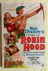2h820 STORY OF ROBIN HOOD 1sh '52 Richard Todd with bow & arrow, Joan Rice, Disney!